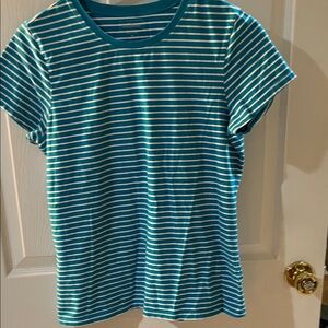 L.L. Bean Teal and White Striped Shirt